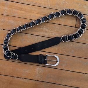 Black Leather & Silver Chain Men's Belt